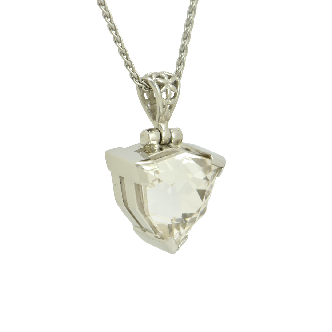 Trillion Danburite Pendant, set in Sterling Silver plated in White Rhodium