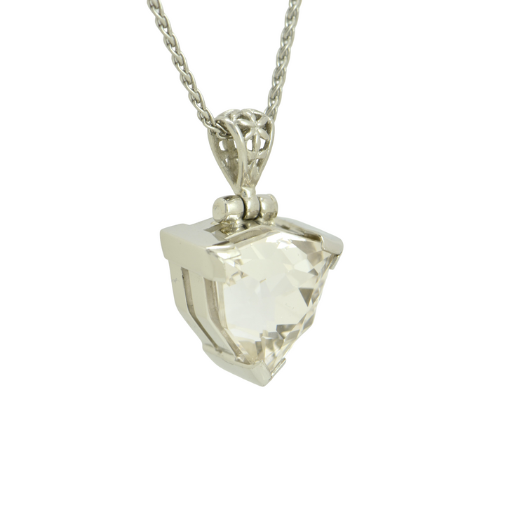 Trillion Danburite Pendant, set in Sterling Silver plated in White Rhodium