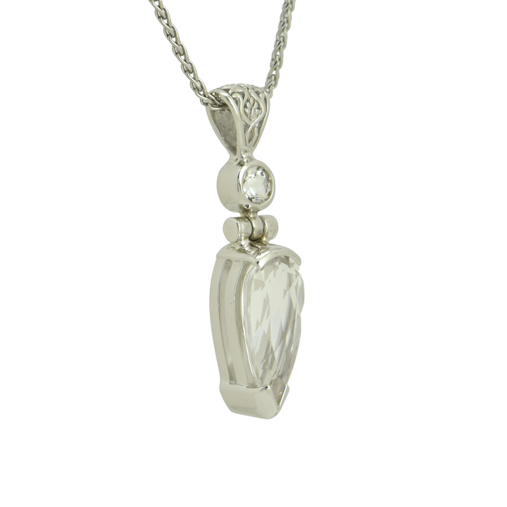 Pear Cut Danburite Pendant, set in Sterling Silver plated in White Rhodium