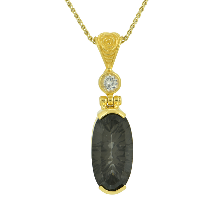 Oval Midnight Mystic Quartz Pendant, set in Sterling Silver plated in Yellow Gold