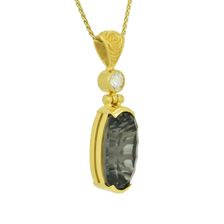 Oval Midnight Mystic Quartz Pendant, set in Sterling Silver plated in Yellow Gold
