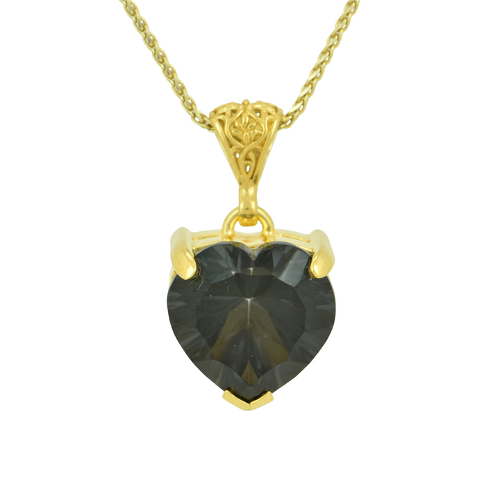 Heart-Shaped Midnight Mystic Quartz Pendant, set in Sterling Silver plated in Yellow Gold