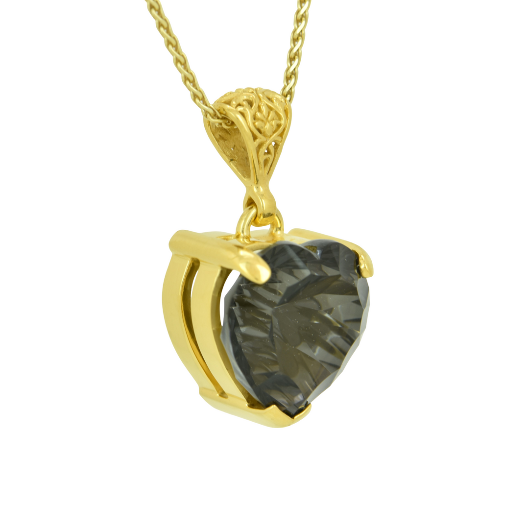 Heart-Shaped Midnight Mystic Quartz Pendant, set in Sterling Silver plated in Yellow Gold