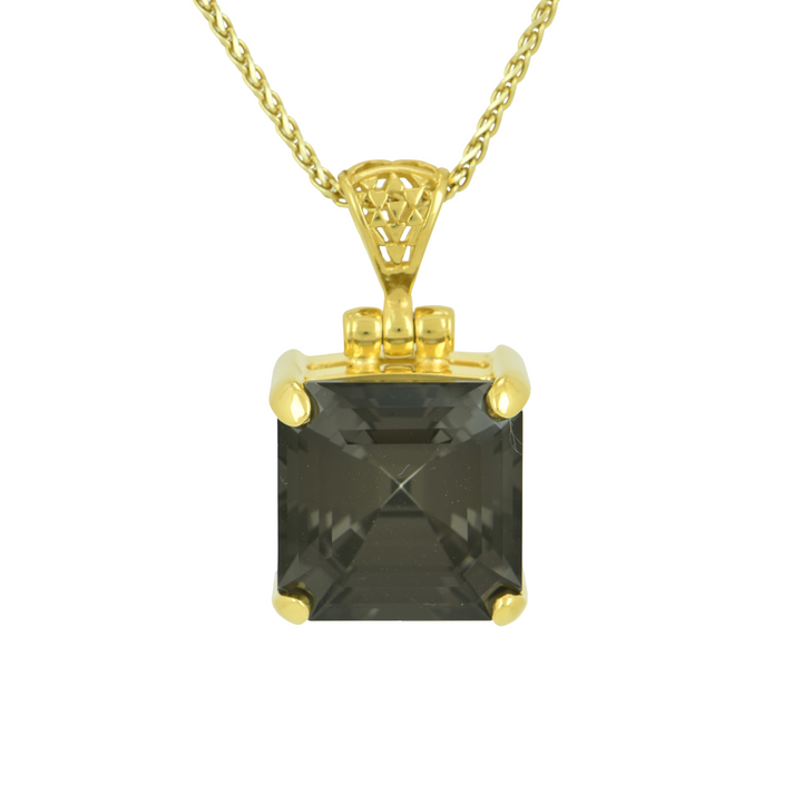 Cushion Cut Midnight Mystic Quartz Pendant, set in Sterling Silver plated in Yellow Gold