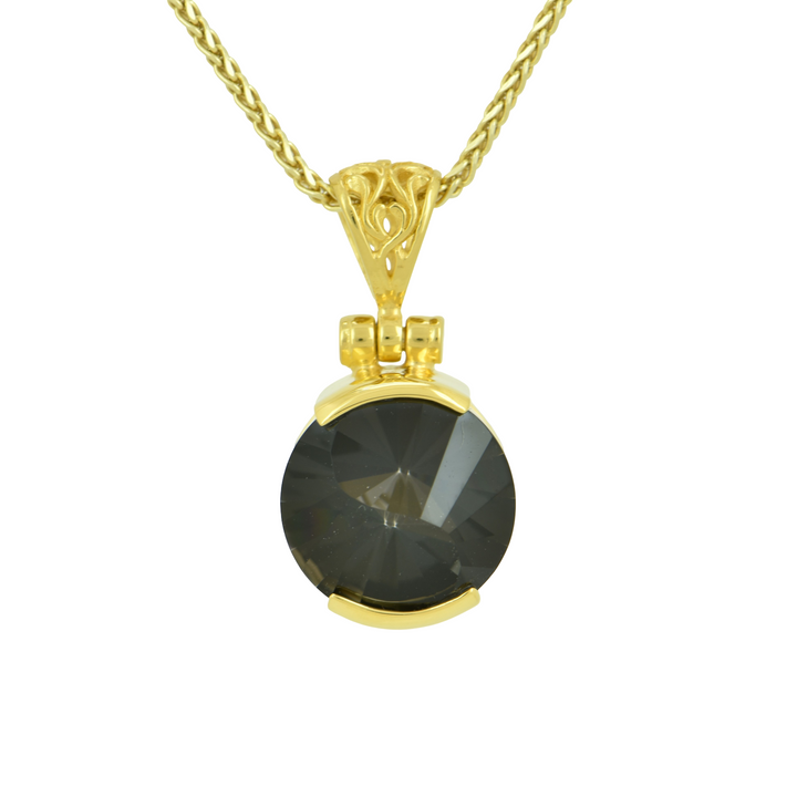 Round Midnight Mystic Quartz Pendant, set in Sterling Silver plated in Yellow Gold