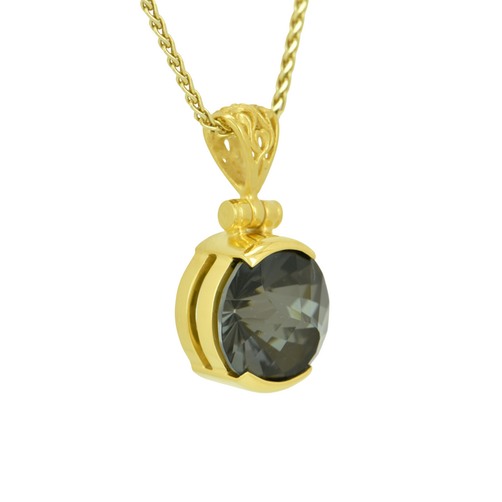 Round Midnight Mystic Quartz Pendant, set in Sterling Silver plated in Yellow Gold