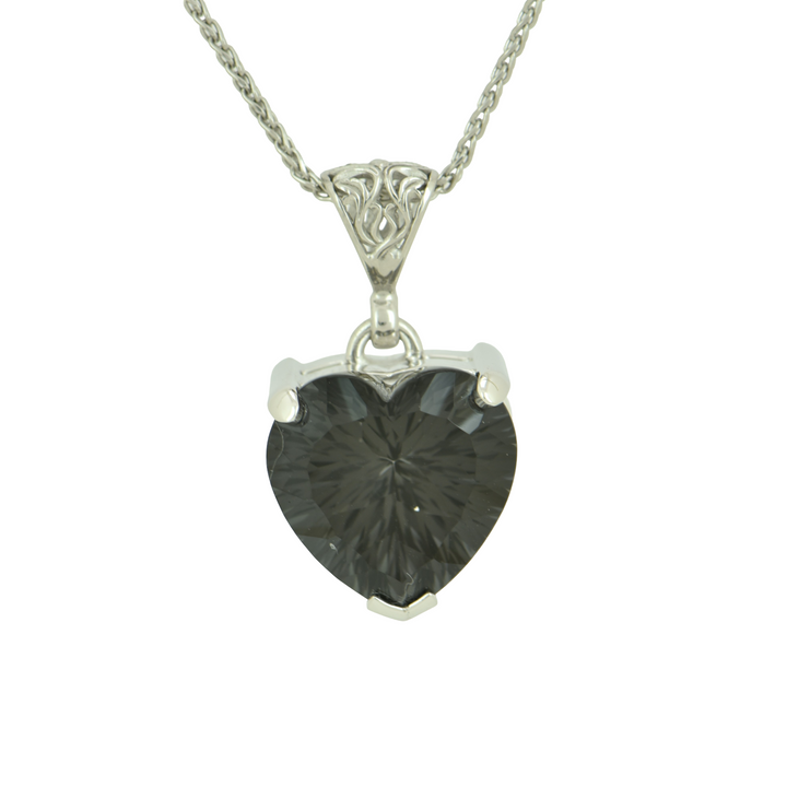 Heart-Shaped Midnight Mystic Quartz Pendant, set in Sterling Silver plated in White Rhodium