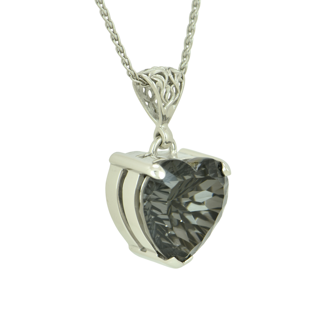 Heart-Shaped Midnight Mystic Quartz Pendant, set in Sterling Silver plated in White Rhodium