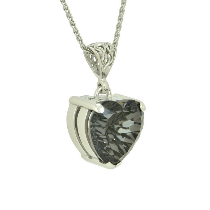 Heart-Shaped Midnight Mystic Quartz Pendant, set in Sterling Silver plated in White Rhodium