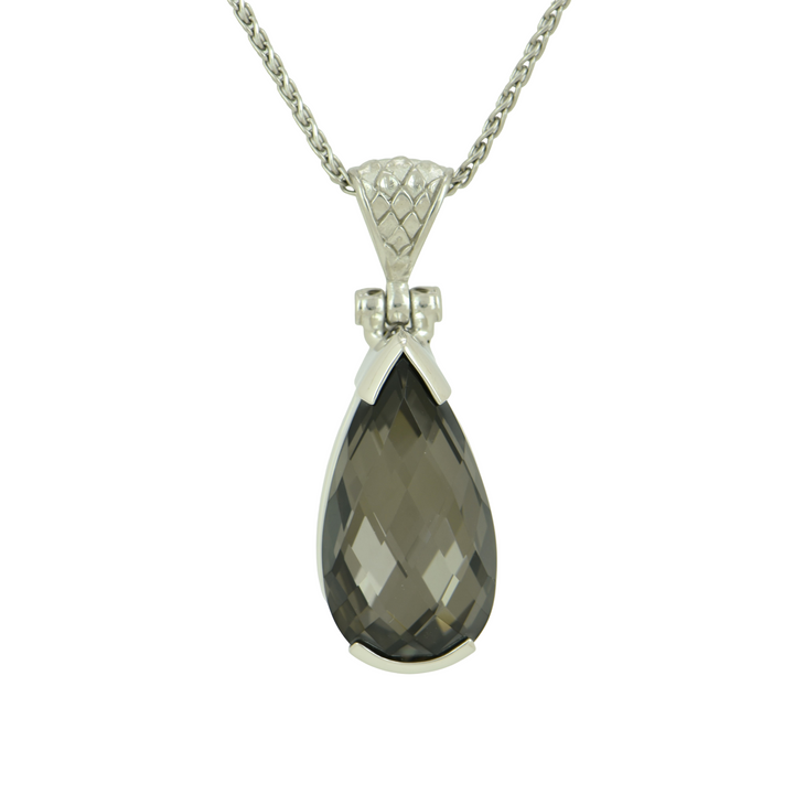 Pear Cut Midnight Mystic Quartz Pendant, set in Sterling Silver plated in White Rhodium