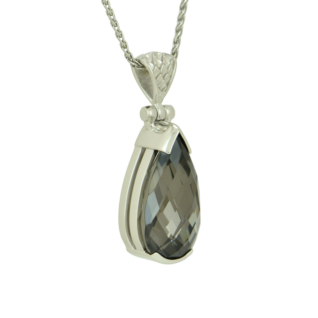 Pear Cut Midnight Mystic Quartz Pendant, set in Sterling Silver plated in White Rhodium