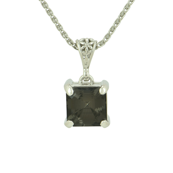 Cushion Cut Midnight Mystic Quartz Pendant, set in Sterling Silver plated in White Rhodium