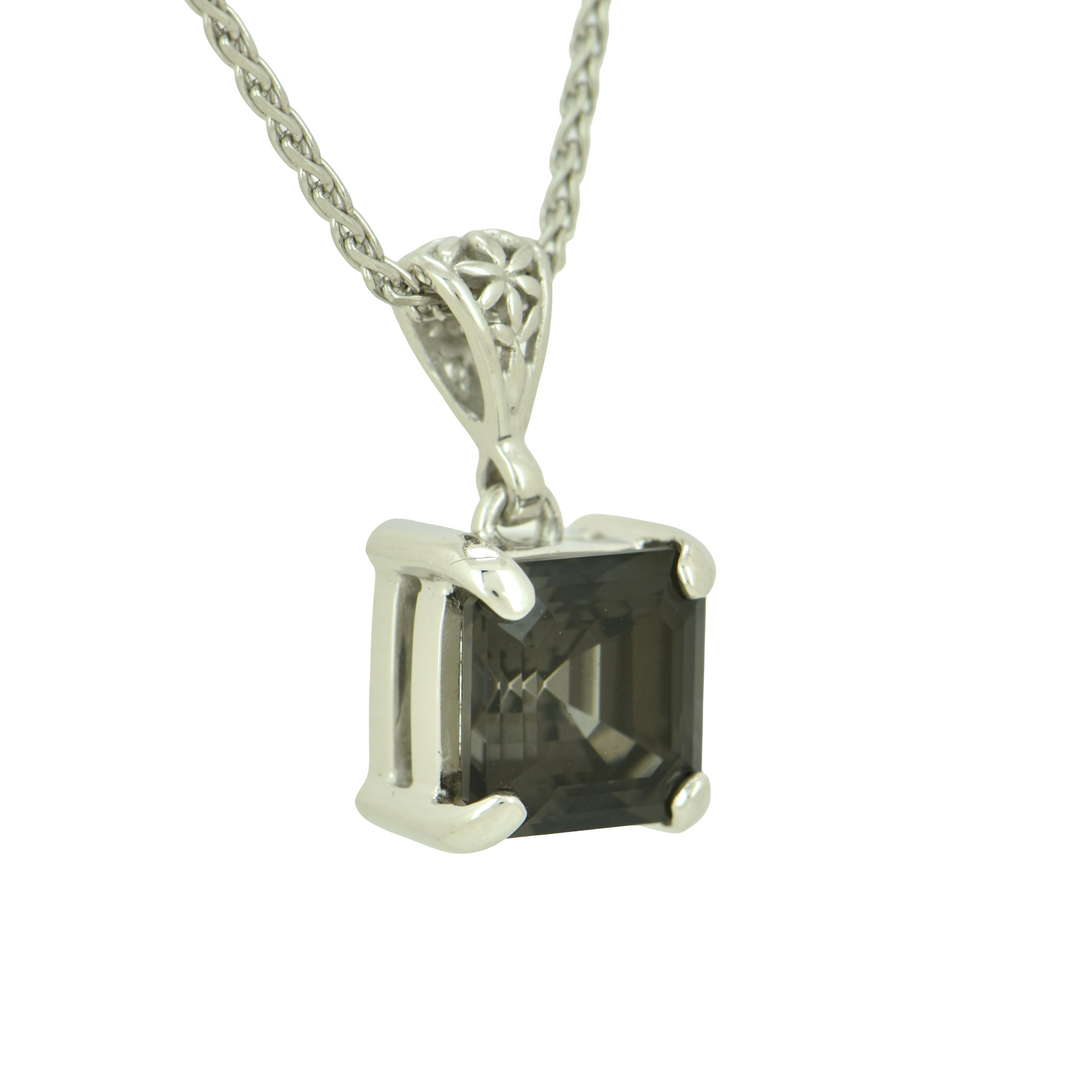Cushion Cut Midnight Mystic Quartz Pendant, set in Sterling Silver plated in White Rhodium