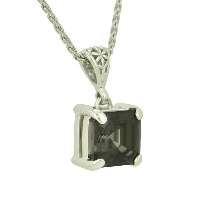Cushion Cut Midnight Mystic Quartz Pendant, set in Sterling Silver plated in White Rhodium