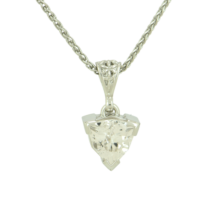 Trillion Danburite Pendant, set in Sterling Silver plated in White Rhodium