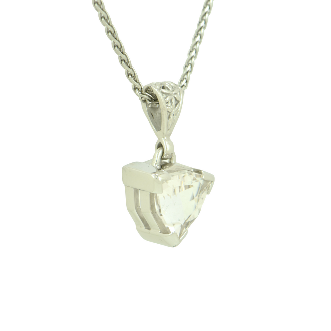 Trillion Danburite Pendant, set in Sterling Silver plated in White Rhodium