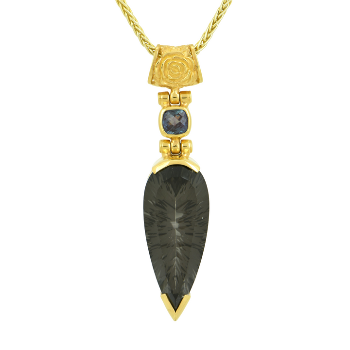 Pear Cut Midnight Mystic Quartz Pendant, set in Sterling Silver plated in Yellow Gold