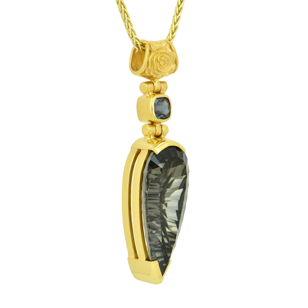 Pear Cut Midnight Mystic Quartz Pendant, set in Sterling Silver plated in Yellow Gold