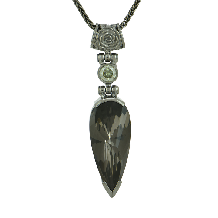 Pear Cut Midnight Mystic Quartz Pendant, set in Sterling Silver plated in Black Rhodium