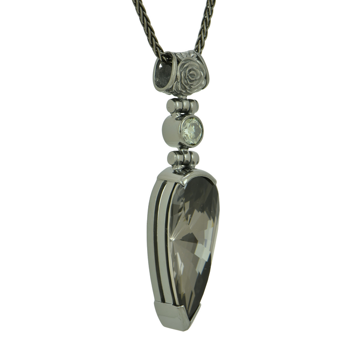 Pear Cut Midnight Mystic Quartz Pendant, set in Sterling Silver plated in Black Rhodium