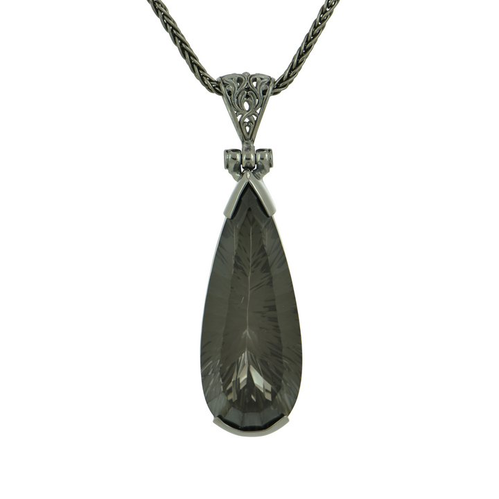 Pear Cut Midnight Mystic Quartz Pendant, set in Sterling Silver plated in Black Rhodium