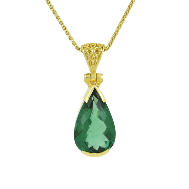 Pear Cut Green Hydro Quartz Pendant, set in Sterling Silver plated in Yellow Gold