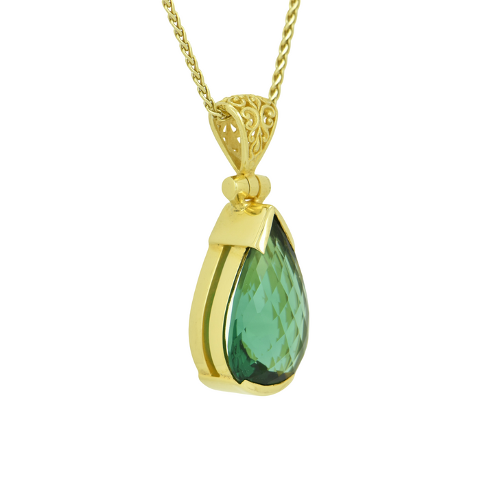 Pear Cut Green Hydro Quartz Pendant, set in Sterling Silver plated in Yellow Gold