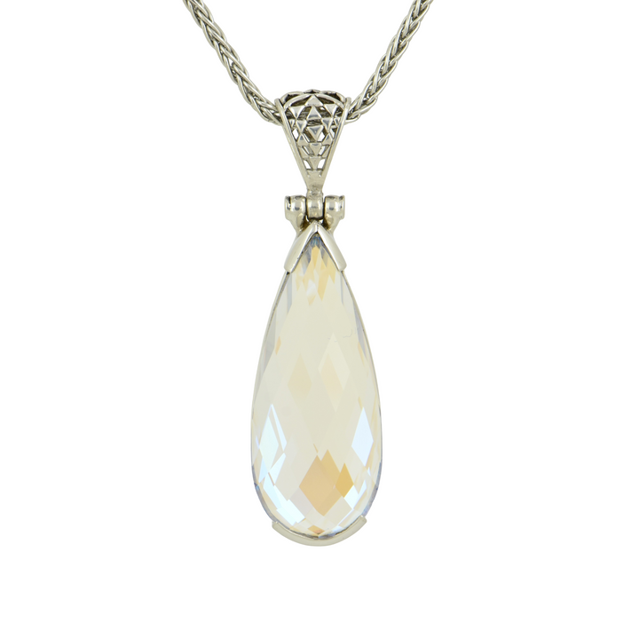 Pear Cut Angel Aura Enlightenment Mystic Quartz Pendant, set in Sterling Silver plated in White Rhodium