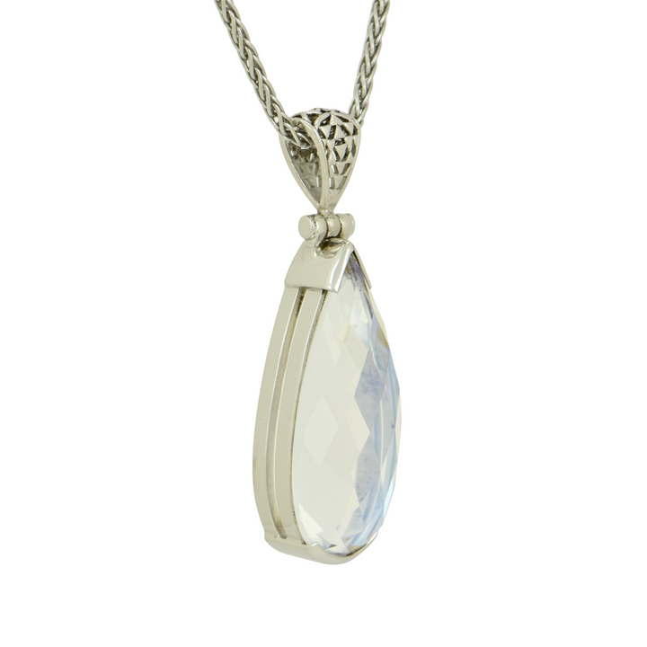 Pear Cut Angel Aura Enlightenment Mystic Quartz Pendant, set in Sterling Silver plated in White Rhodium
