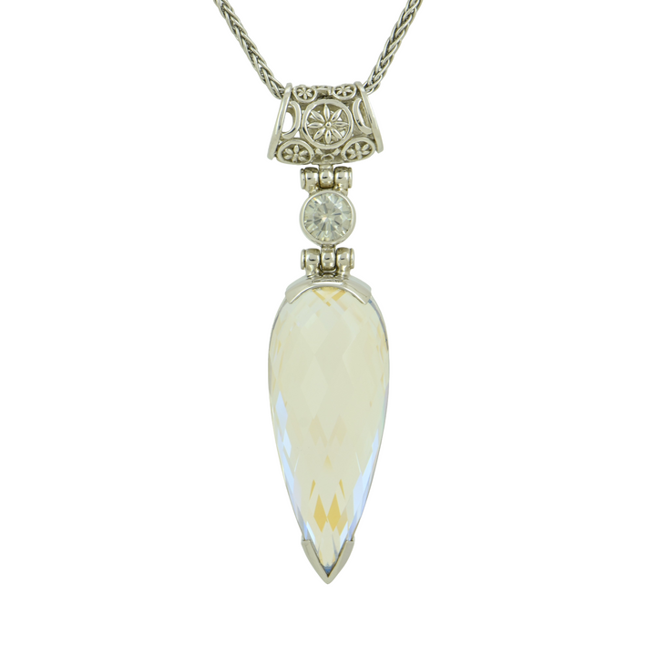 Pear Cut Angel Aura Enlightenment Mystic Quartz Pendant, set in Sterling Silver plated in White Rhodium