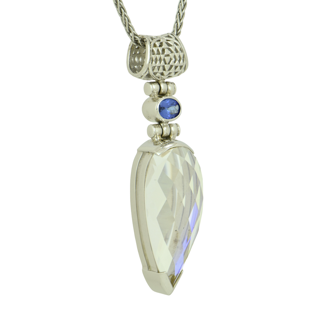 Pear Cut Angel Aura Enlightenment Mystic Quartz Pendant, set in Sterling Silver plated in White Rhodium