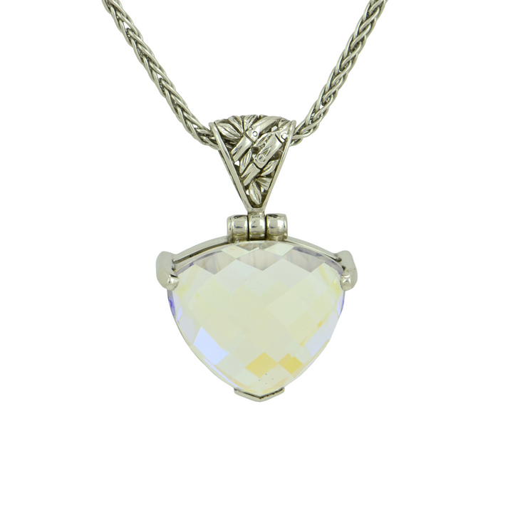 Trillion Angel Aura Enlightenment Mystic Quartz Pendant, set in Sterling Silver plated in White Rhodium