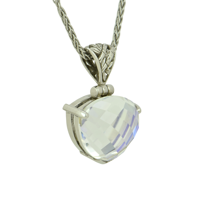 Trillion Angel Aura Enlightenment Mystic Quartz Pendant, set in Sterling Silver plated in White Rhodium