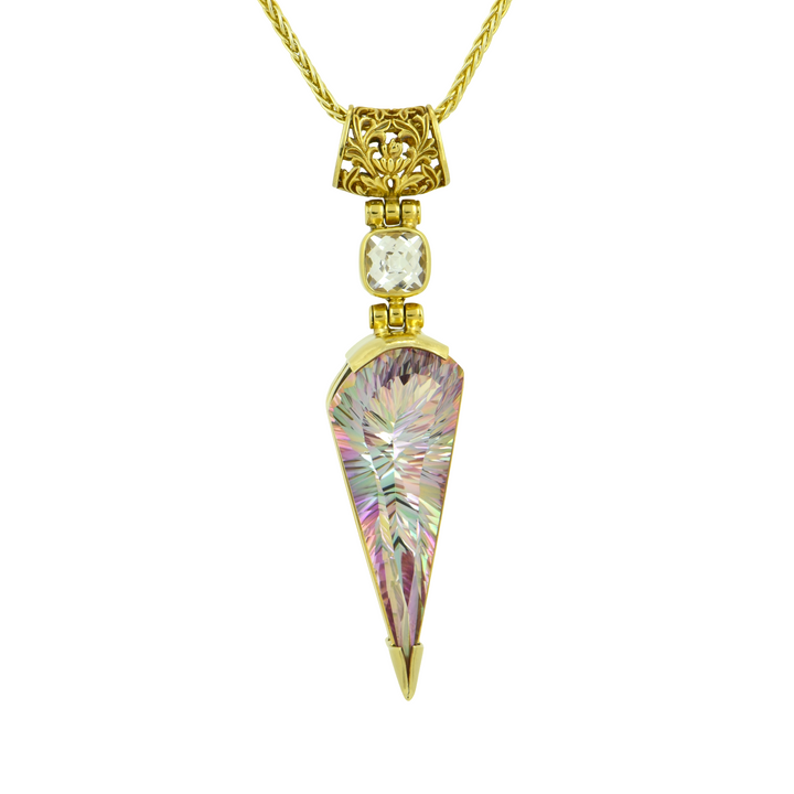Fan Shape Tara Mystic Quartz Pendant, set in Sterling Silver plated in Yellow Gold