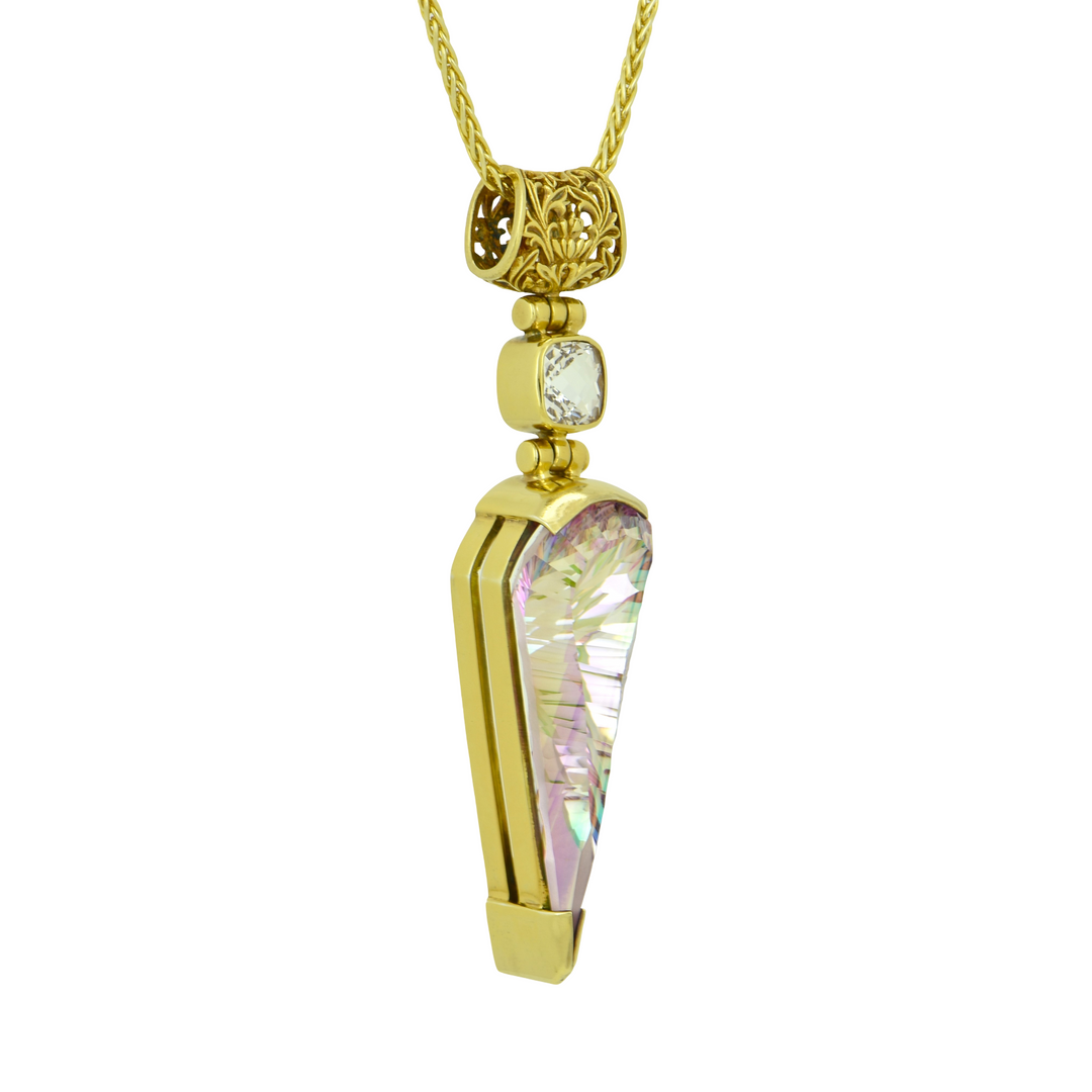 Fan Shape Tara Mystic Quartz Pendant, set in Sterling Silver plated in Yellow Gold