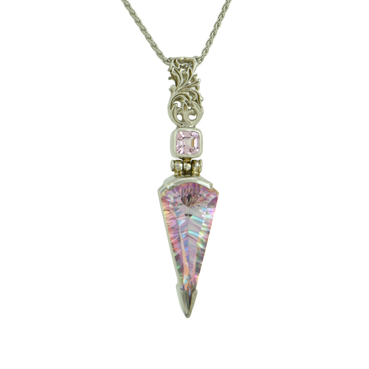 Fan Shape Tara Mystic Quartz Pendant, set in Sterling Silver plated in White Rhodium