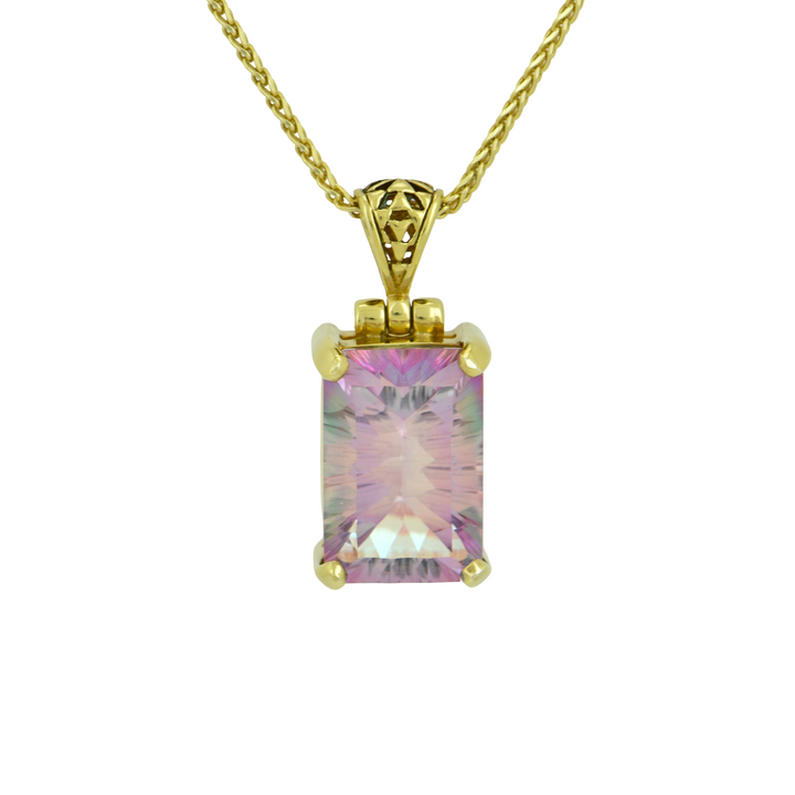Emerald Cut Tara Mystic Quartz Pendant, set in Sterling Silver plated in Yellow Gold