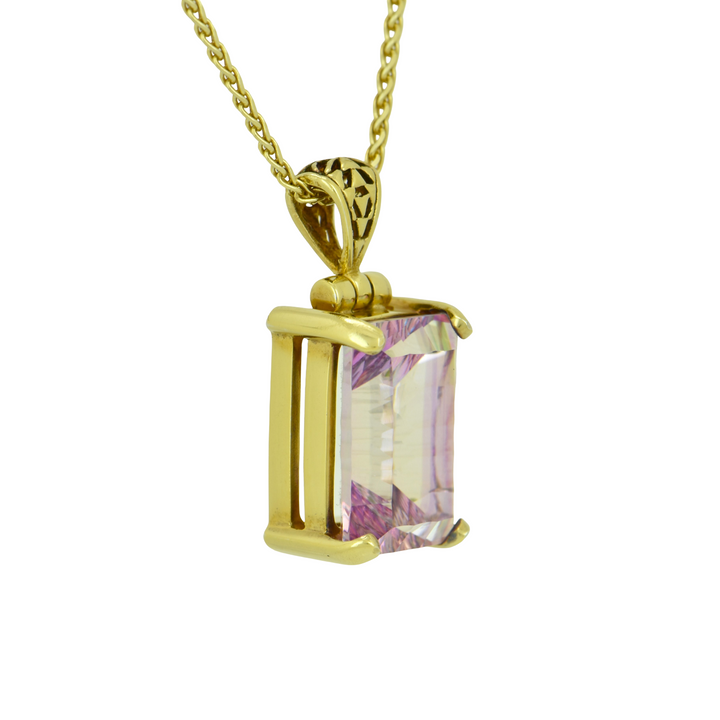 Emerald Cut Tara Mystic Quartz Pendant, set in Sterling Silver plated in Yellow Gold