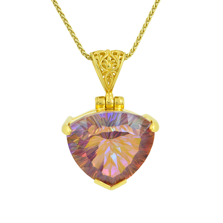Trillion Sunstar Mystic Quartz Pendant, set in Sterling Silver plated in Yellow Gold