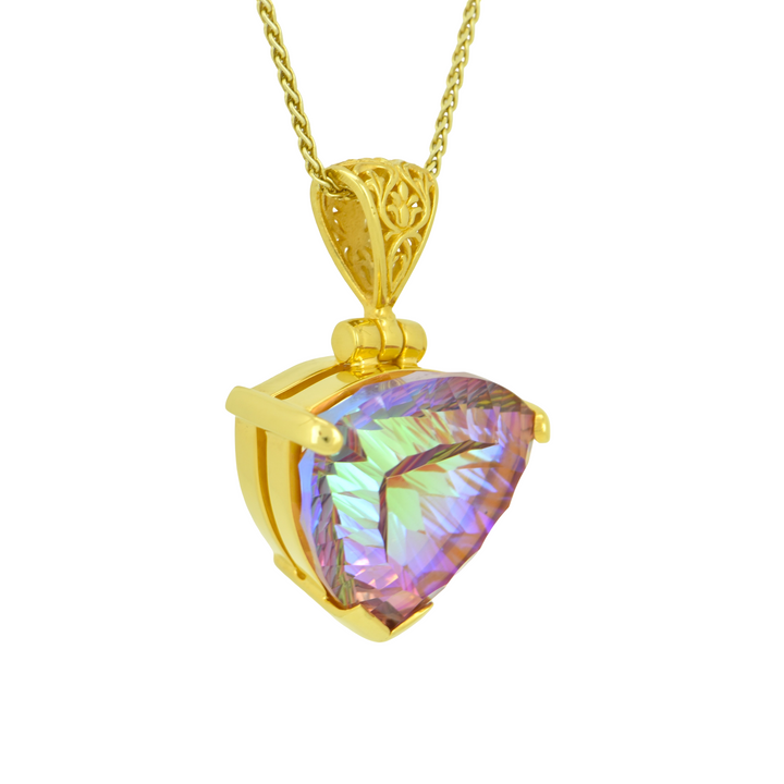 Trillion Sunstar Mystic Quartz Pendant, set in Sterling Silver plated in Yellow Gold