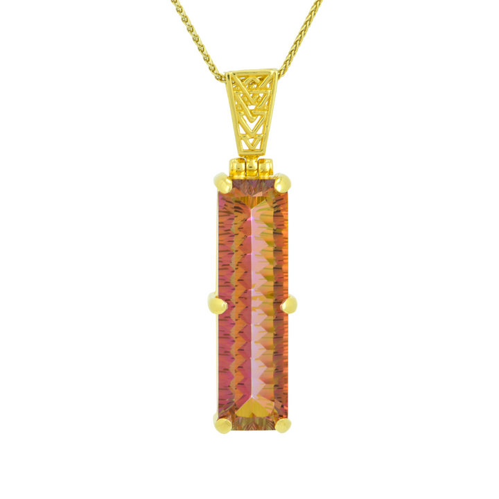 Emerald Cut Sunstar Mystic Quartz Pendant, set in Sterling Silver plated in Yellow Gold
