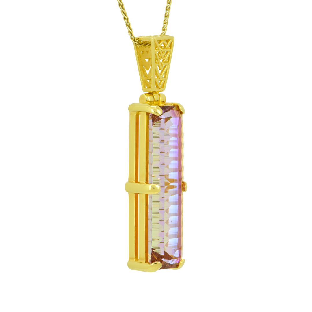 Emerald Cut Sunstar Mystic Quartz Pendant, set in Sterling Silver plated in Yellow Gold