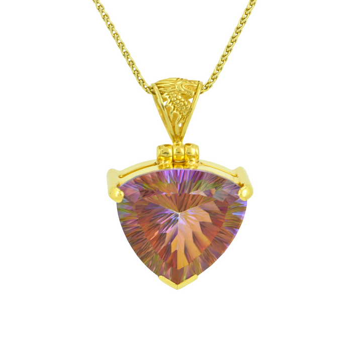 Trillion Sunstar Mystic Quartz Pendant, set in Sterling Silver plated in Yellow Gold