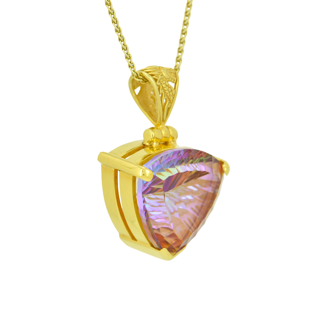 Trillion Sunstar Mystic Quartz Pendant, set in Sterling Silver plated in Yellow Gold