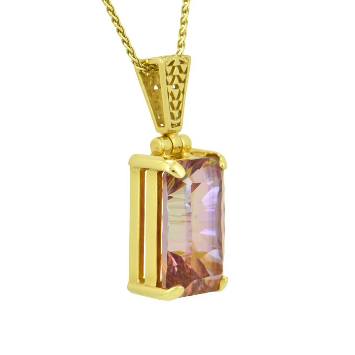 Emerald Cut Sunstar Mystic Quartz Pendant, set in Sterling Silver plated in Yellow Gold