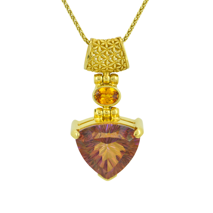 Trillion Sunstar Mystic Quartz Pendant, set in Sterling Silver plated in Yellow Gold