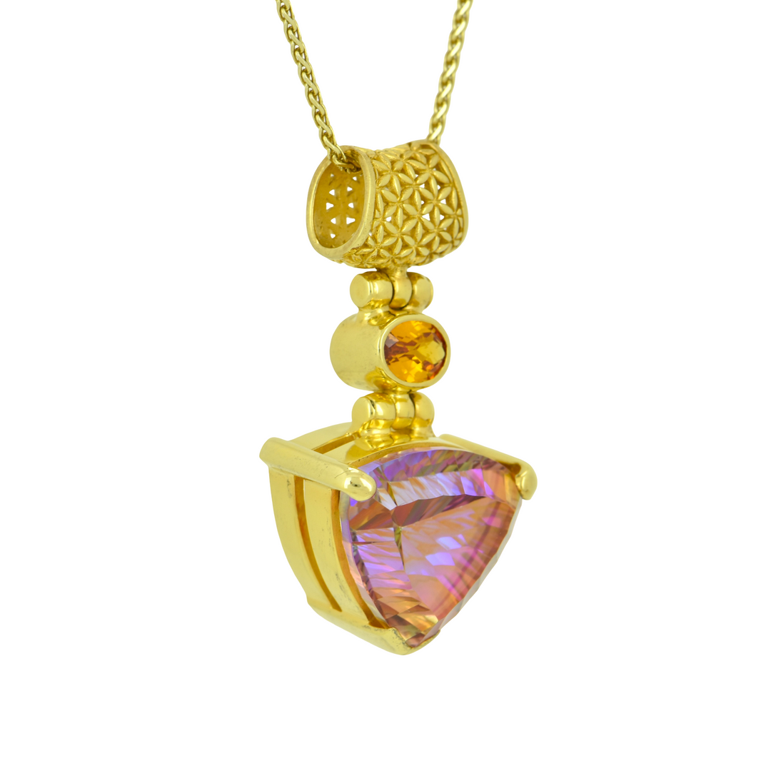 Trillion Sunstar Mystic Quartz Pendant, set in Sterling Silver plated in Yellow Gold