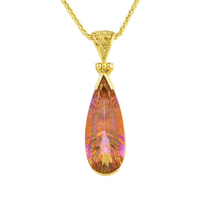 Pear Cut Sunstar Mystic Quartz Pendant, set in Sterling Silver plated in Yellow Gold