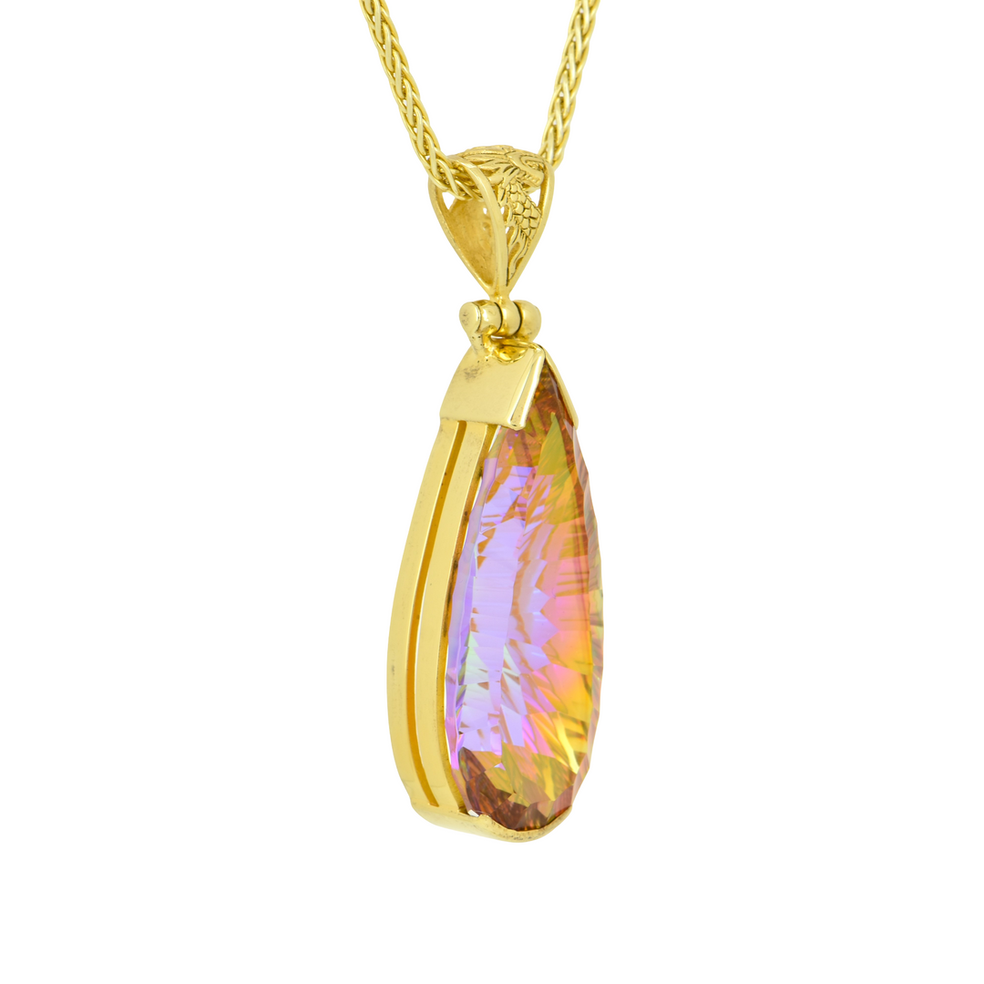 Pear Cut Sunstar Mystic Quartz Pendant, set in Sterling Silver plated in Yellow Gold