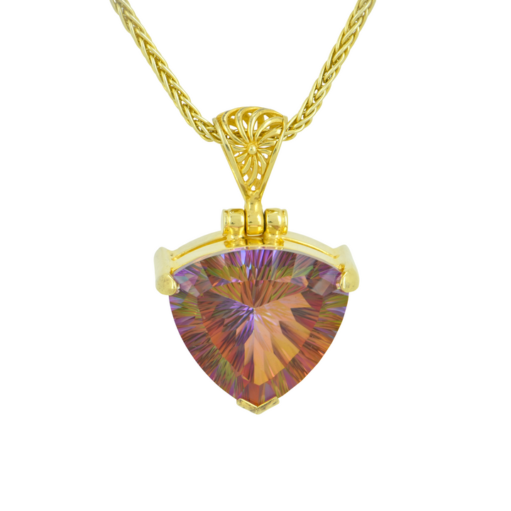 Trillion Sunstar Mystic Quartz Pendant, set in Sterling Silver plated in Yellow Gold